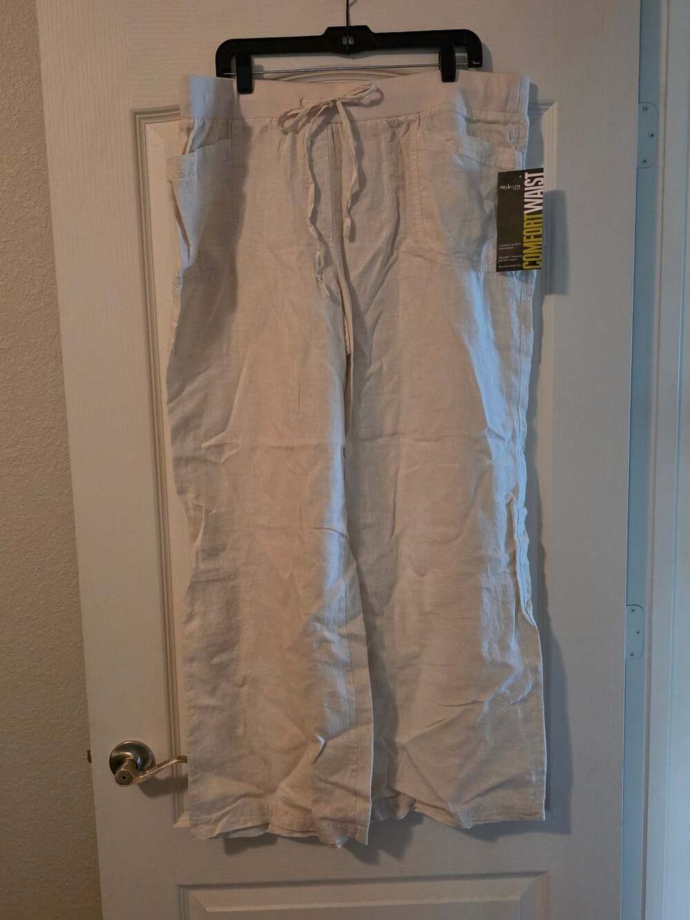 NWT Style & Co Linen Pants Comfort Waist Size 2X Off White Drawstring